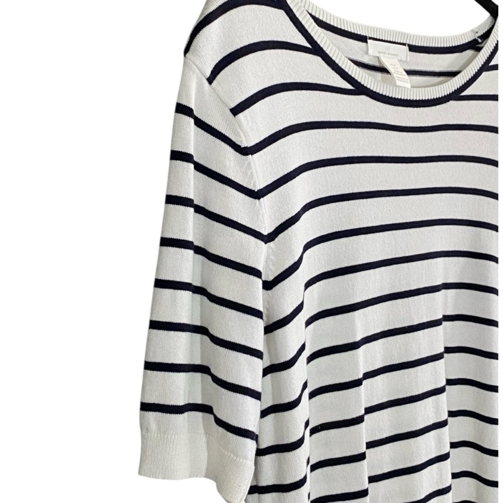 H&M Striped Fine Knit Top Cream Black Soft Stretch Coastal Preppy M Nautical - Picture 6 of 9